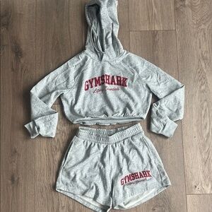 Gymshark Heather Gray Hoodie and Shorts with Red Logo